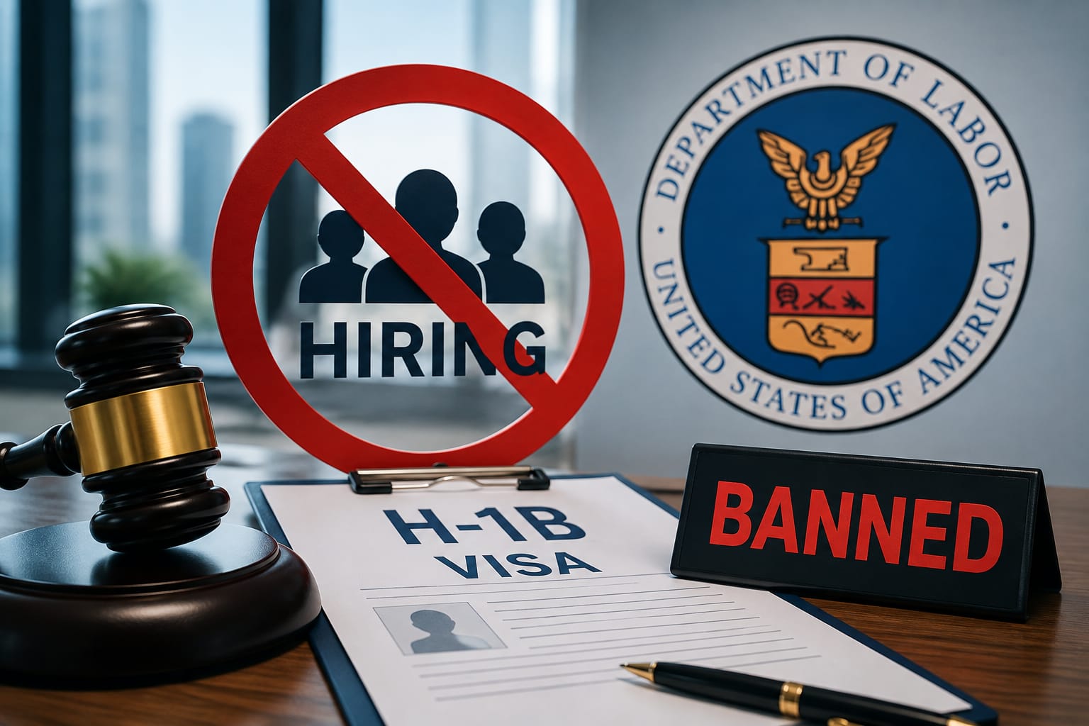 US Dept of Labor bans H-1B hiring for 4 firms, H-1B visa form shown