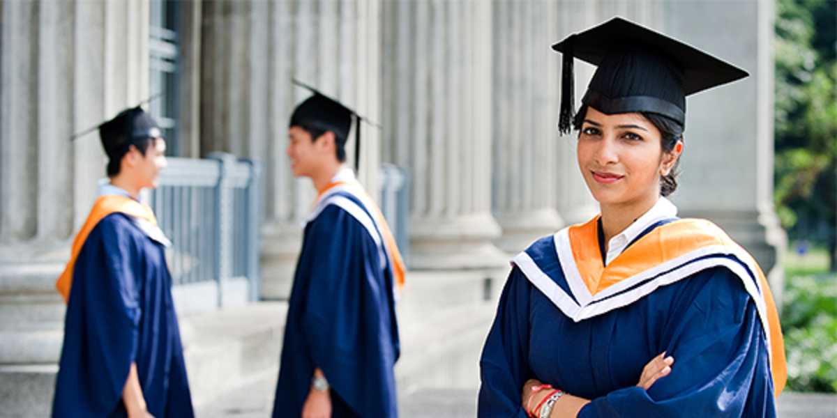 Indian graduates in gowns and caps, exploring educational opportunities