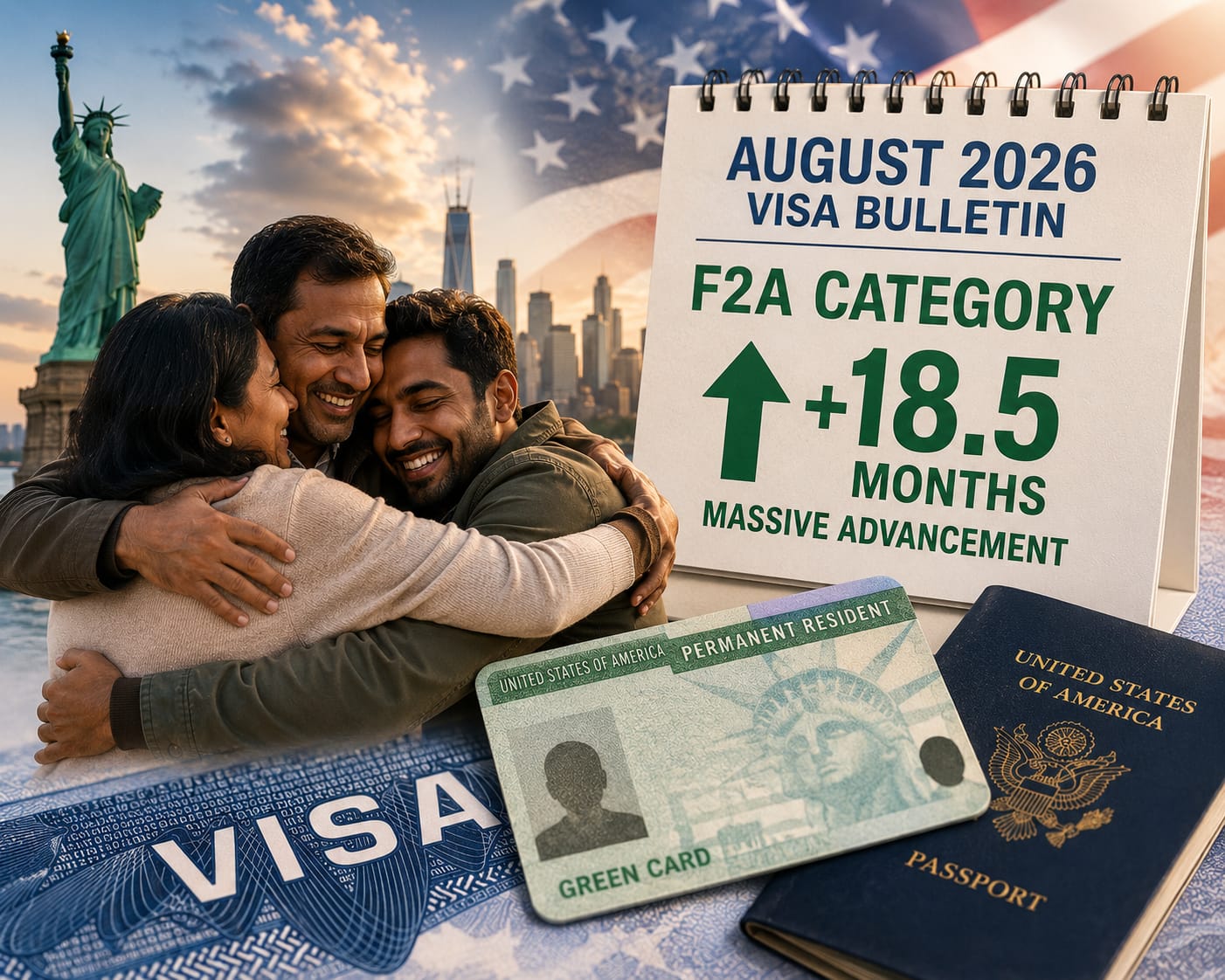 August Visa Bulletin shows F2A advancement for family green card applicants.