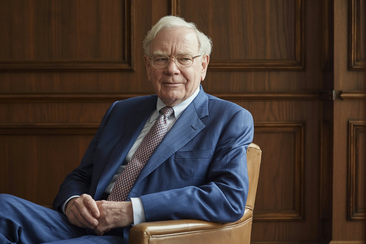 Warren Buffett in a blue suit, a prominent figure in business news.