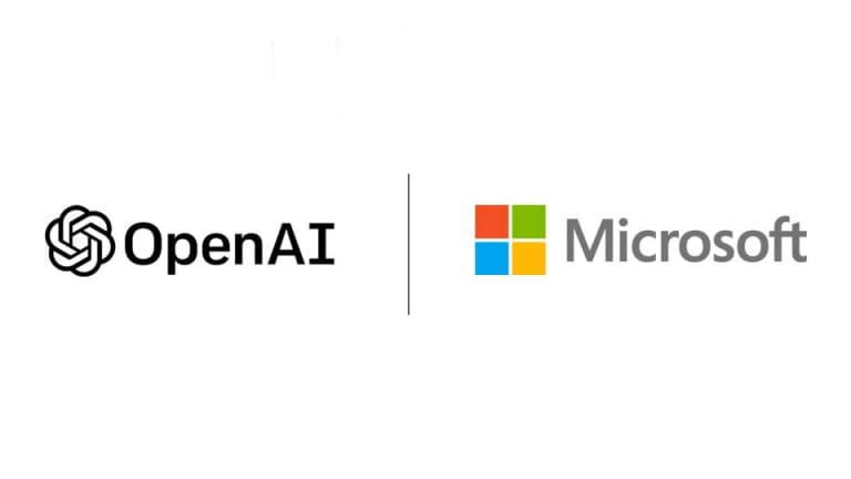 OpenAI and Microsoft logos side-by-side, representing tech partnership.