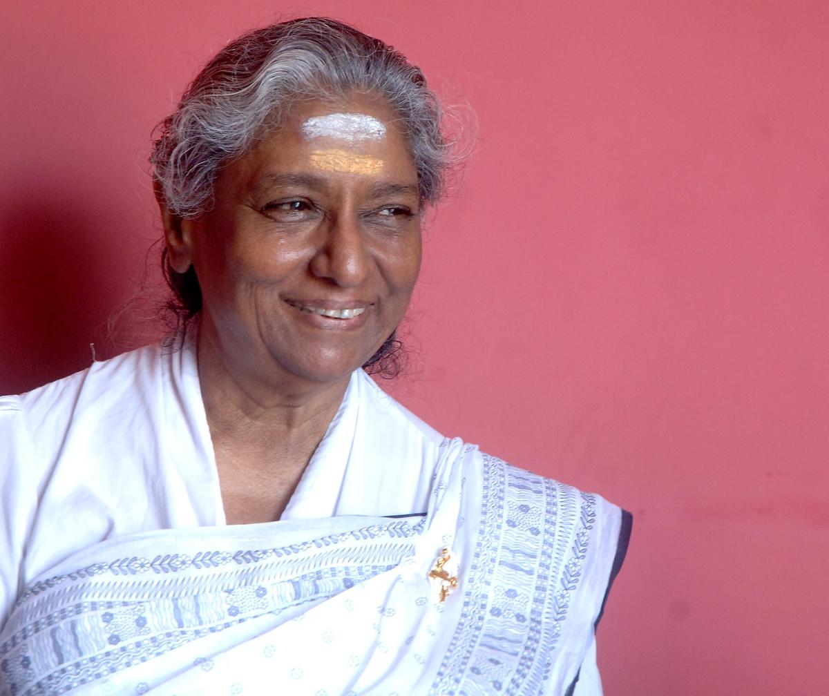 Veteran playback singer S. Janaki, cultural icon, smiling with tilak