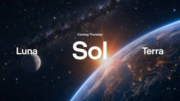 Sol, Terra, and Luna text over a space scene with Earth and Moon