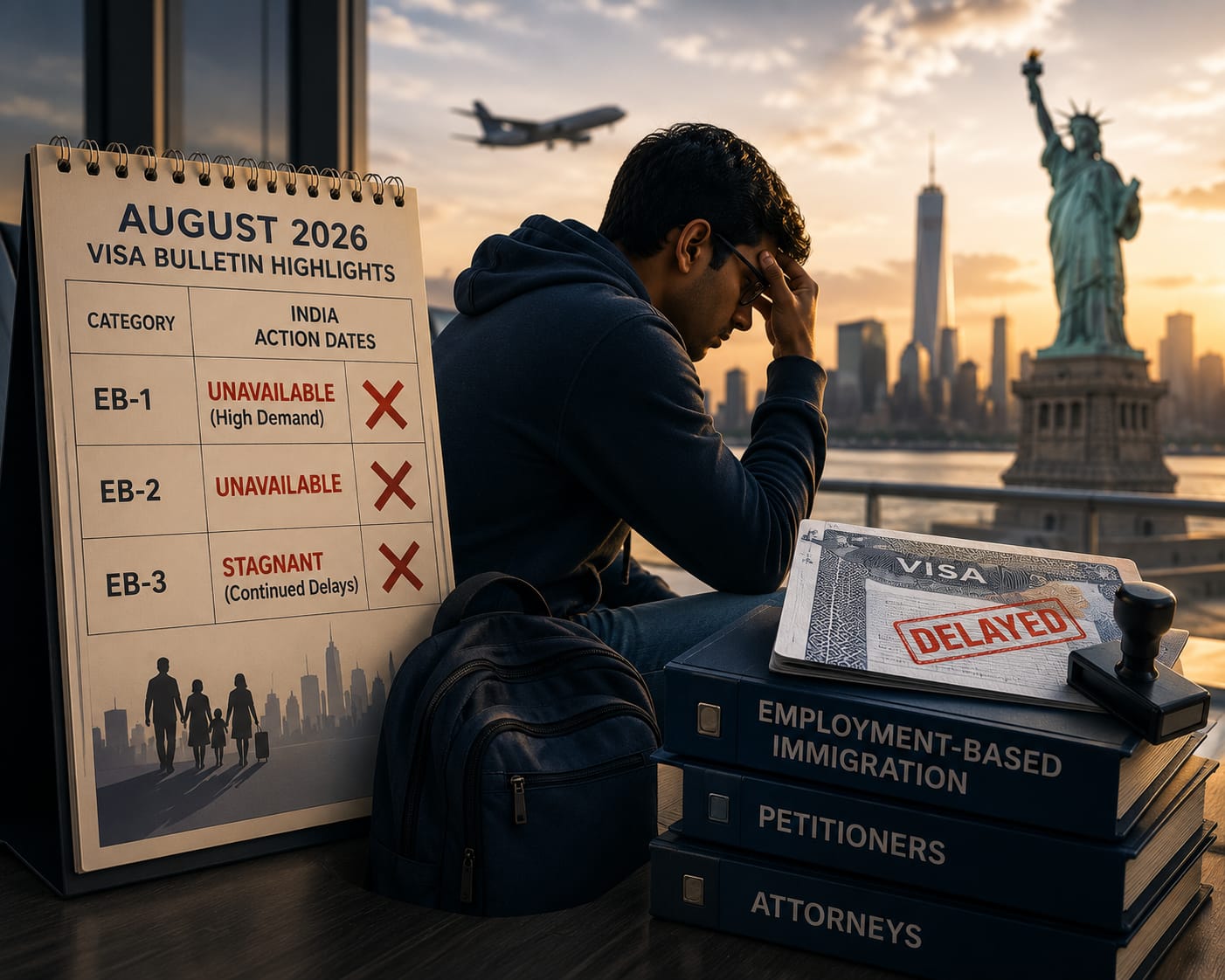 August 2026 Visa Bulletin shows EB-1 India unavailable, impacting visa and immigration.