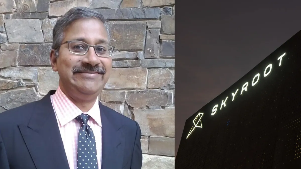 Ram Shriram, investor in Google and tech, with Skyroot Aerospace logo