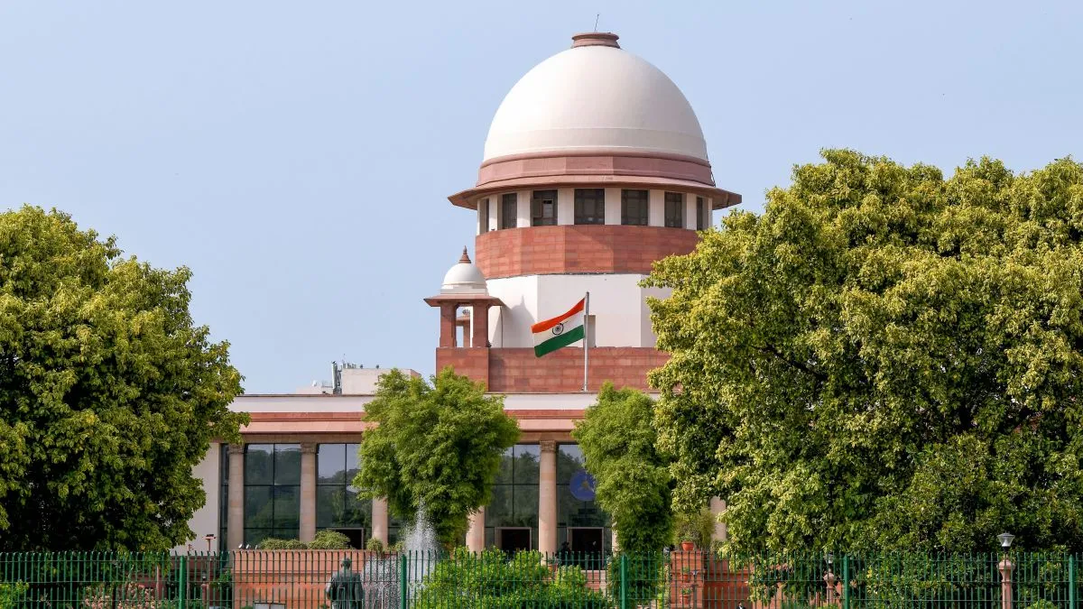Supreme Court of India building with Indian flag, a symbol of Indian politics.