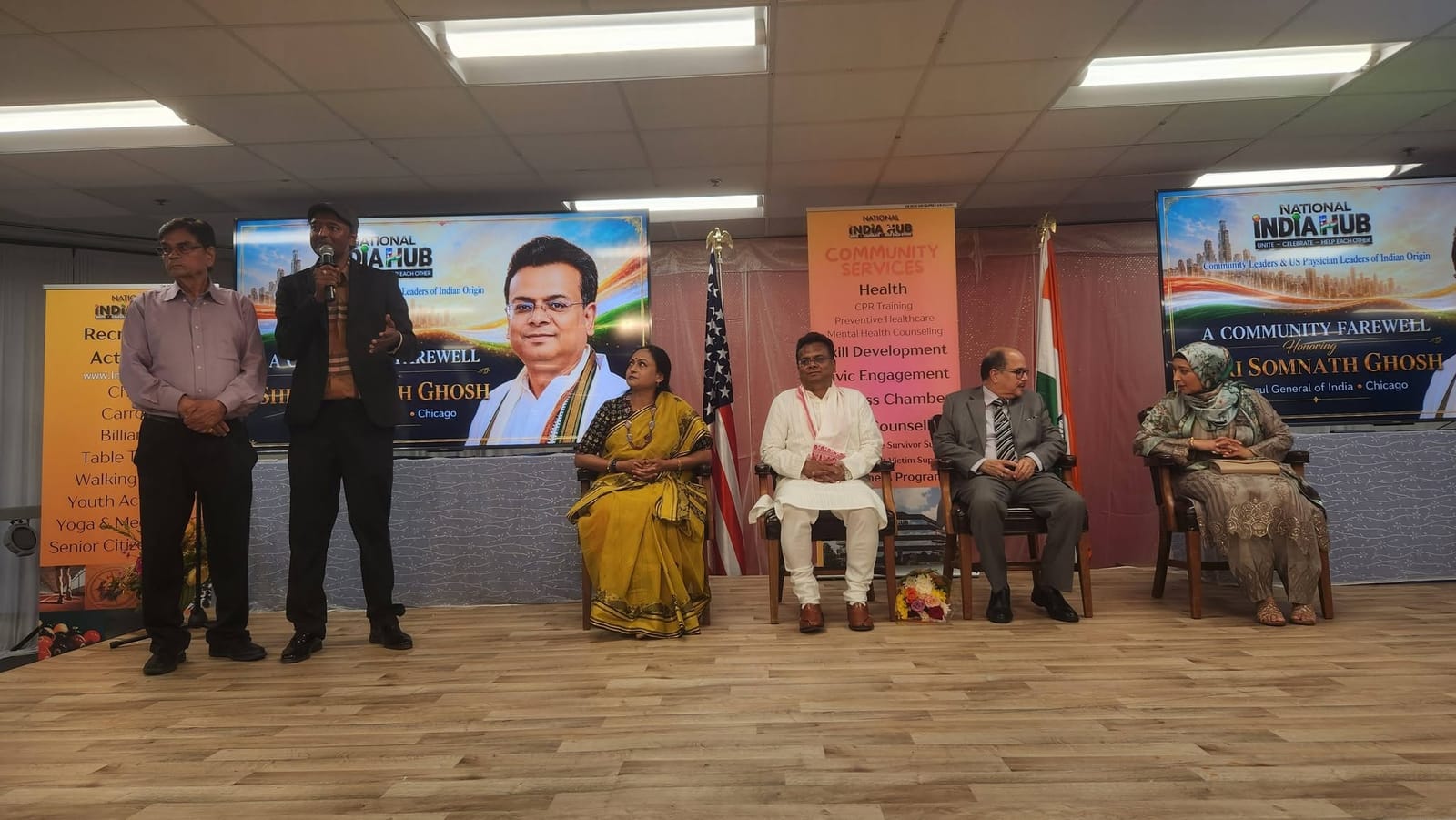 Farewell event for Consul General Somnath Ghosh with Indian-American community leaders and politicians.