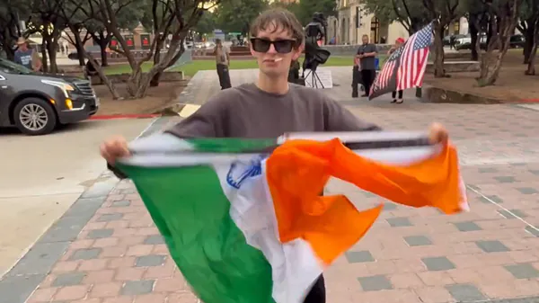Man tears Indian flag in anti-India politics demonstration