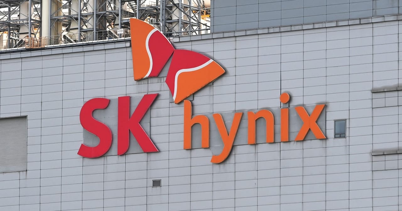 SK Hynix logo on building, symbolizing tech expansion