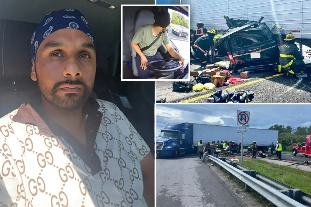 Trucker in turban, fatal crash scene, and accident aftermath.