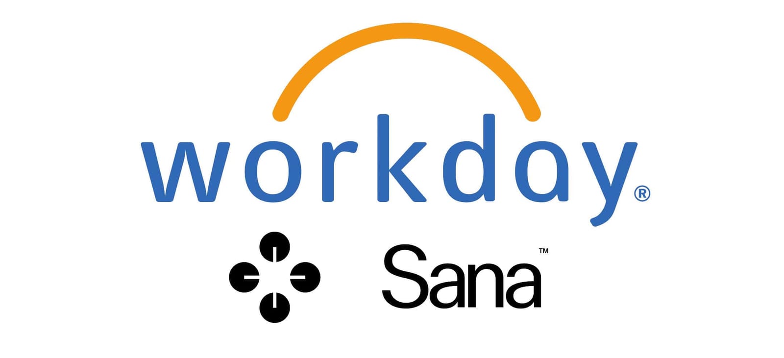Workday and Sana logos, highlighting their AI-powered learning platform.
